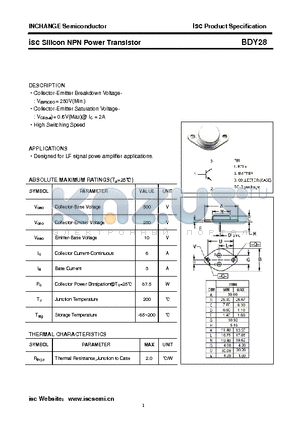 BDY28 datasheet - isc Silicon NPN Power Transistor