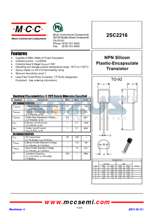2SC2216 datasheet - NPN Silicon Plastic-Encapsulate Transistor
