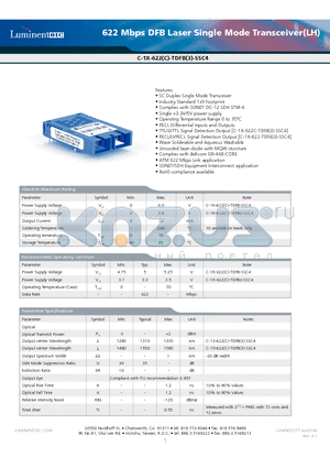 C-13-622C-TDFB-SSC4AGR datasheet - 622 Mbps DFB Laser Single Mode Transceiver(LH)