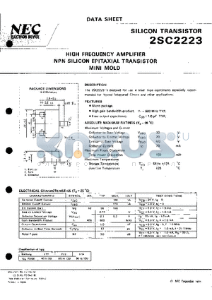 2SC2223-T1B datasheet - HIGH FREQUENCY AMPLIFIER NPN SILICON EPITAXIAL TRANSISTOR MINI MOLD