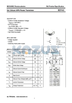 BDY43 datasheet - isc Silicon NPN Power Transistor