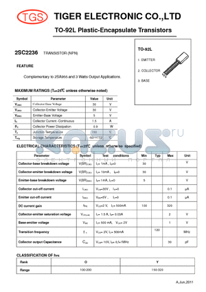 2SC2236 datasheet - TO-92L Plastic-Encapsulate Transistors (NPN)