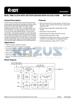 1338-18DVGI8 datasheet - REAL-TIME CLOCK WITH BATTERY BACKED NON-VOLATILE RAM