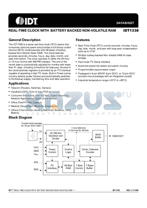1338-31DCGI8 datasheet - REAL-TIME CLOCK WITH BATTERY BACKED NON-VOLATILE RAM