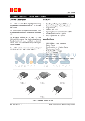 AZ1086D-1.5E1 datasheet - 1.5A LOW DROPOUT LINEAR REGULATOR