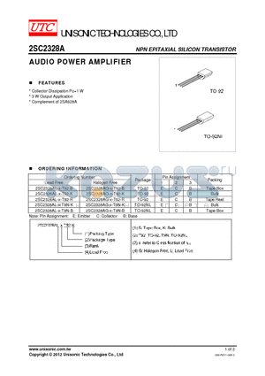 2SC2328AL-X-T92-B datasheet - AUDIO POWER AMPLIFIER