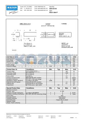 BE05-1A85-P datasheet - BE Reed Relay
