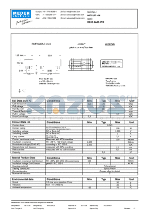 BE05-2A85-PHI datasheet - BE Reed Relay