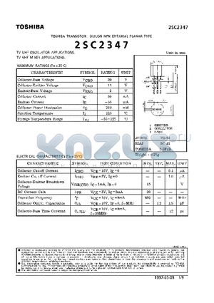 2SC2347 datasheet - TRANSISTOR (TV UHF OSCILLATOR, TV VHF MIXER APPLICATIONS)