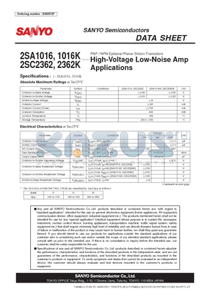 2SC2362_08 datasheet - High-Voltage Low-Noise Amp Applications