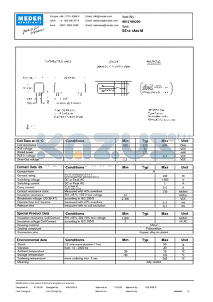 BE12-1A85-M datasheet - BE Reed Relay