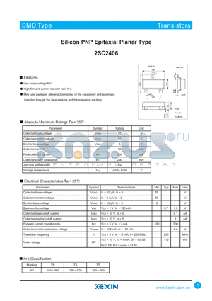 2SC2406 datasheet - Silicon PNP Epitaxial Planar Type