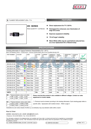 203-301-21-38 datasheet - FILAMENT REPLACEMENT LEDs