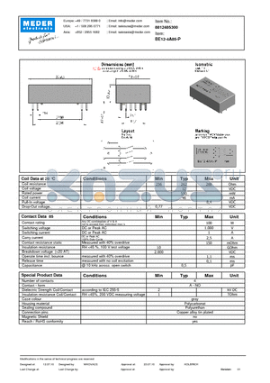 BE12-4A85-P datasheet - BE Reed Relay