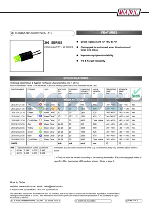 203-301-20-38 datasheet - FILAMENT REPLACEMENT LEDs - T1l