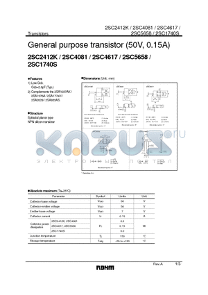 2SC2412K datasheet - General purpose transistor(50V, 0.15A)