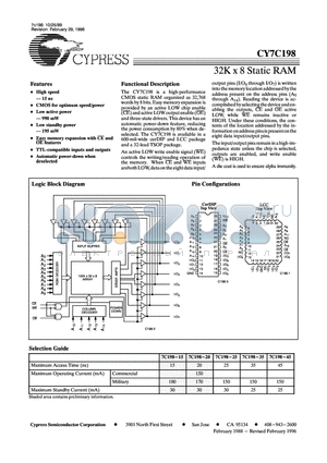 CY7C198-15LMB datasheet - 32K x 8 Static RAM