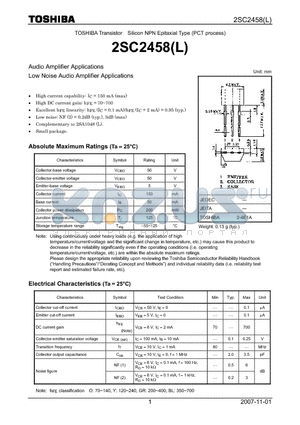 2SC2458L_07 datasheet - Silicon NPN Epitaxial Type (PCT process)