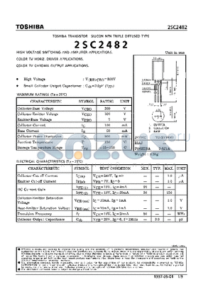 2SC2482 datasheet - TRANSISTOR (HIGH VOLTAGE SWITCHING AND, COLOR TV HORIZ. DRIVER, CHROMA OUTPUT APPLICATIONS)
