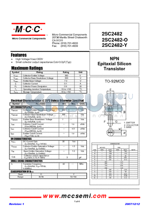 2SC2482-Y datasheet - NPN Epitaxial Silicon Transistor