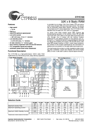 CY7C199-25VC datasheet - 32K x 8 Static RAM