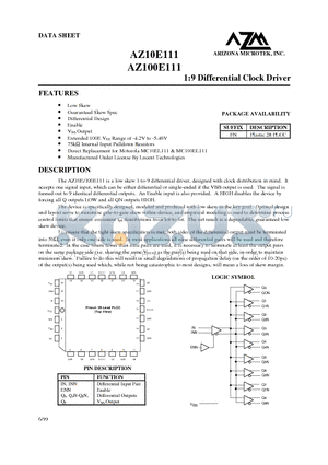 AZ10E111 datasheet - 1:9 Differential Clock Driver