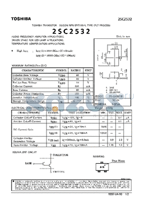 2SC2532 datasheet - TRANSISTOR (AUDIO FREQUENCY AMPLIFIER, DRIVER STAGE FOR LED LAMP, TEMPERATURE COMPENSATION APPLICATIONS)