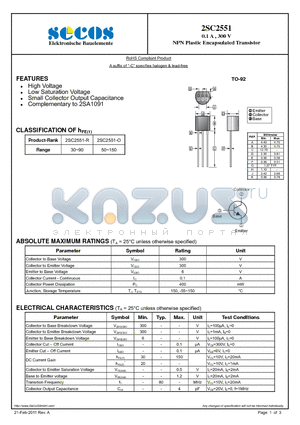 2SC2551 datasheet - NPN Plastic Encapsulated Transistor