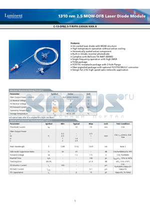 C-13-DFB2.5-PD-SFCL datasheet - 1310 nm 2.5 MQW-DFB Laser Diode Module