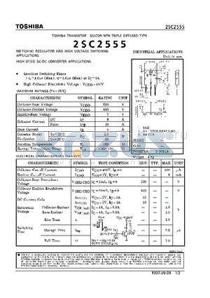 2SC2555 datasheet - TRANSISTOR (SWITCHING REGULATOR AND HIGH VOLTAGE SWITCHING, HIGH SPEED DC-DC CONVERTER APPLICATIONS)