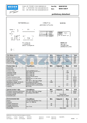 BE48-1A85-P datasheet - BE Reed Relay