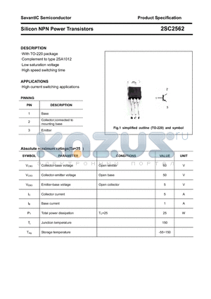 2SC2562 datasheet - Silicon NPN Power Transistors