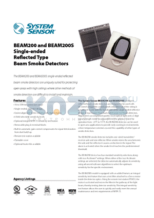 BEAM200 datasheet - BEAM200 and BEAM200S Single-ended Reflected Type Beam Smoke Detectors