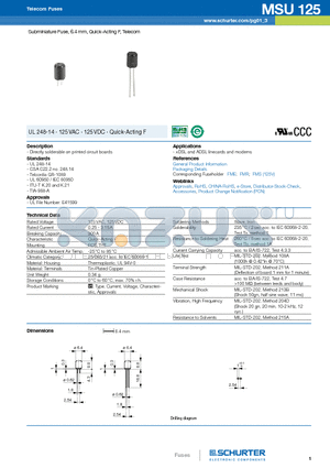 2030.0549 datasheet - Subminiature Fuse, 6.4 mm, Quick-Acting F, Telecom