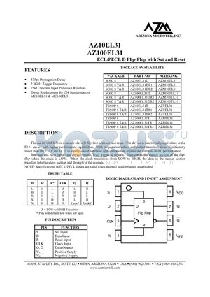 AZ10EL31DR1 datasheet - ECL/PECL D Flip-Flop with Set and Reset