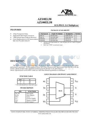 AZ10EL58 datasheet - ECL/PECL 2:1 Multiplexer
