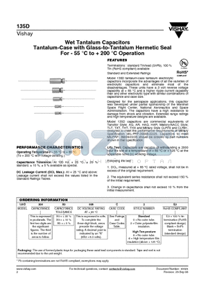 135D106X0050C2 datasheet - Wet Tantalum Capacitors Tantalum-Case with Glass-to-Tantalum Hermetic Seal For - 55 `C to  200 `C Operation