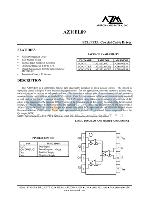 AZ10EL89 datasheet - ECL/PECL Coaxial Cable Driver