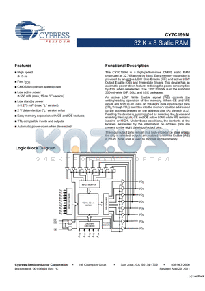 CY7C199N_11 datasheet - 32 K  8 Static RAM Automatic power-down when deselected