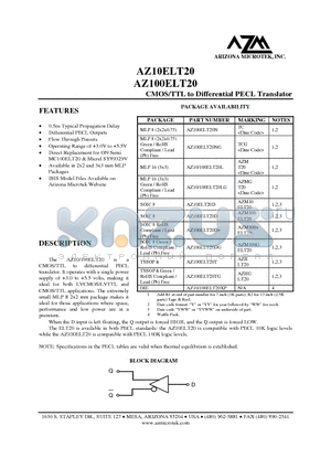 AZ10ELT20 datasheet - CMOS/TTL to Differential PECL Translator