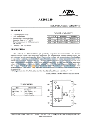 AZ10EL89DR1 datasheet - ECL/PECL Coaxial Cable Driver