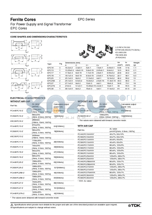 BEPC-19-1111CPH datasheet - Ferrite Cores For Power Supply and Signal Transformer EPC Cores