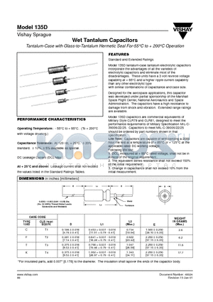 135D127X0015F2 datasheet - Tantalum-Case with Glass-to-Tantalum Hermetic Seal For-55`C to  200`C Operation