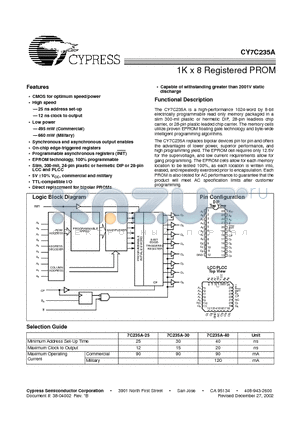 CY7C235A-40LMB datasheet - 1K x 8 Registered PROM