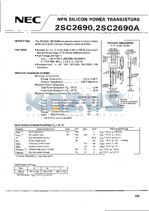 2SC2690A datasheet - Use in audio and radio Frequency power amplifiers.