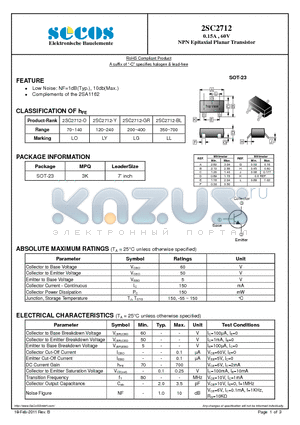 2SC2712 datasheet - NPN Epitaxial Planar Transistor