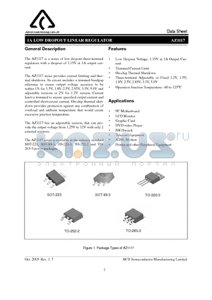 AZ1117D-1.8TR datasheet - 1A LOW DROPOUT LINEAR REGULATOR