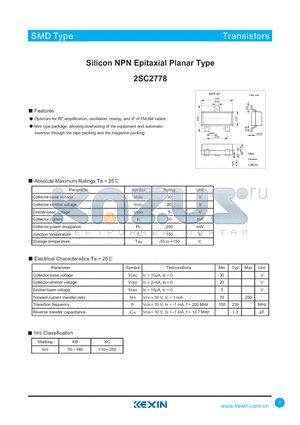 2SC2778 datasheet - Silicon NPN Epitaxial Planar Type