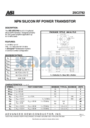 2SC2782 datasheet - NPN SILICON RF POWER TRANSISTOR