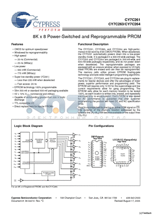CY7C261-25JC datasheet - 8K x 8 Power-Switched and Reprogrammable PROM